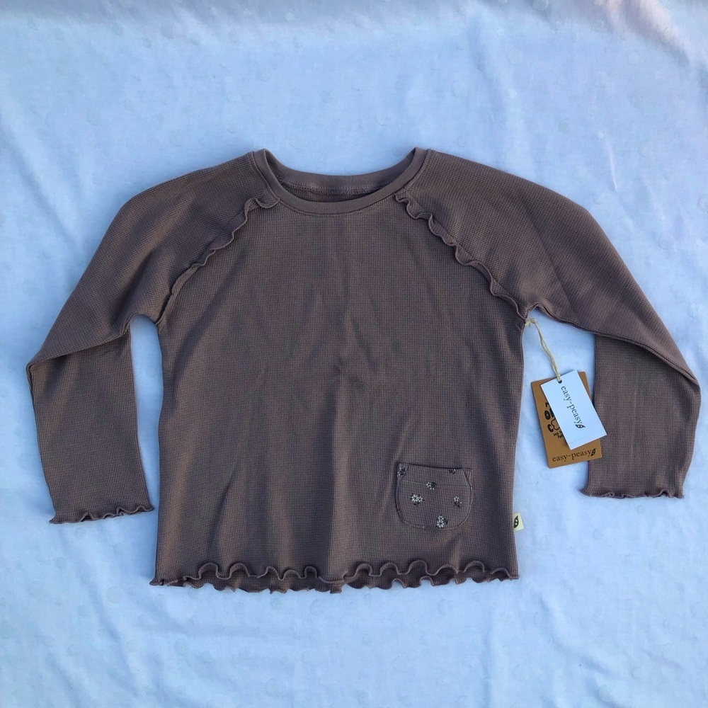New EASY-PEASY 5T Organic Cotton Lightweight Pullover Sweatshirt Ruffles Purple
